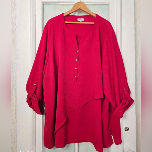 Avenue Tops - Avenue Red Asymmetrical Tunic Blouse Plus Size 30/32